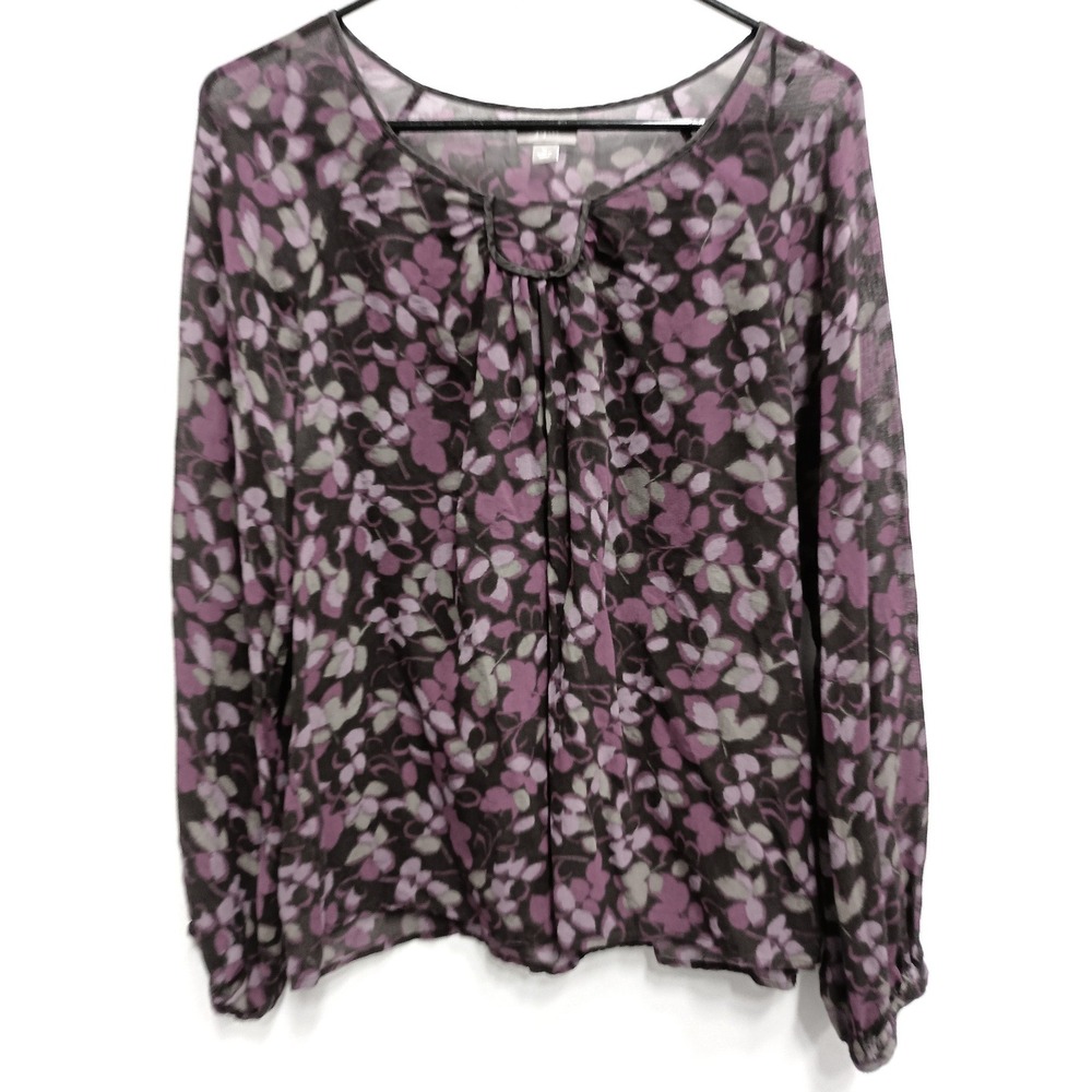 VTG J. Jill Blouse Top Womens Medium Purple Floral Boho Whimsygoth Sheer‎